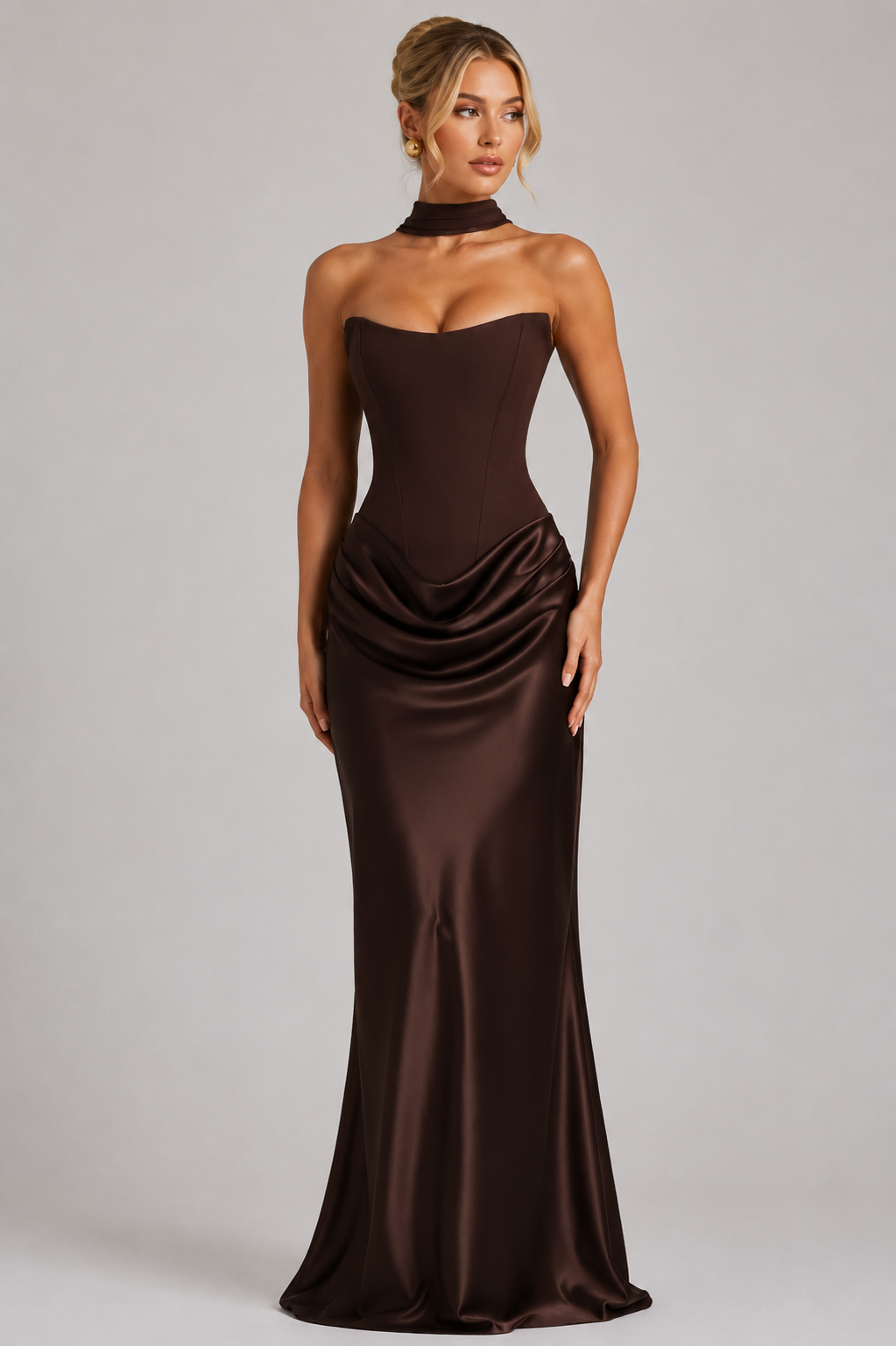 Robe de soirée longue bustier en satin pour femme