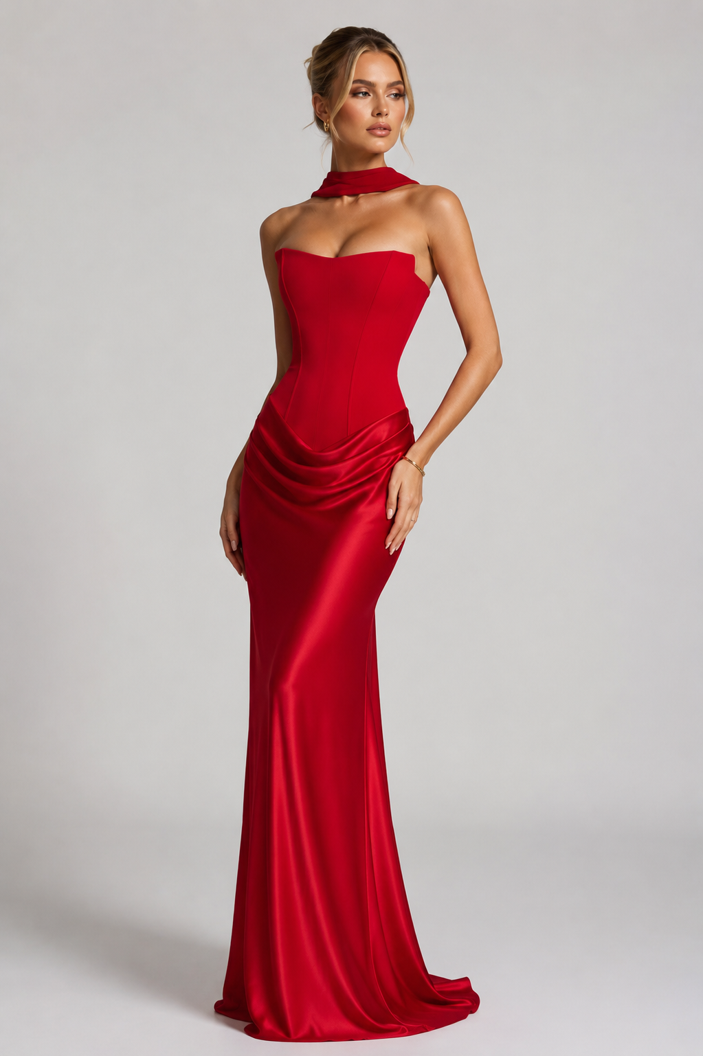 Robe de soirée longue bustier en satin pour femme