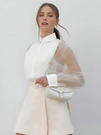 Women's White Mini Dress with Sheer Long Sleeves