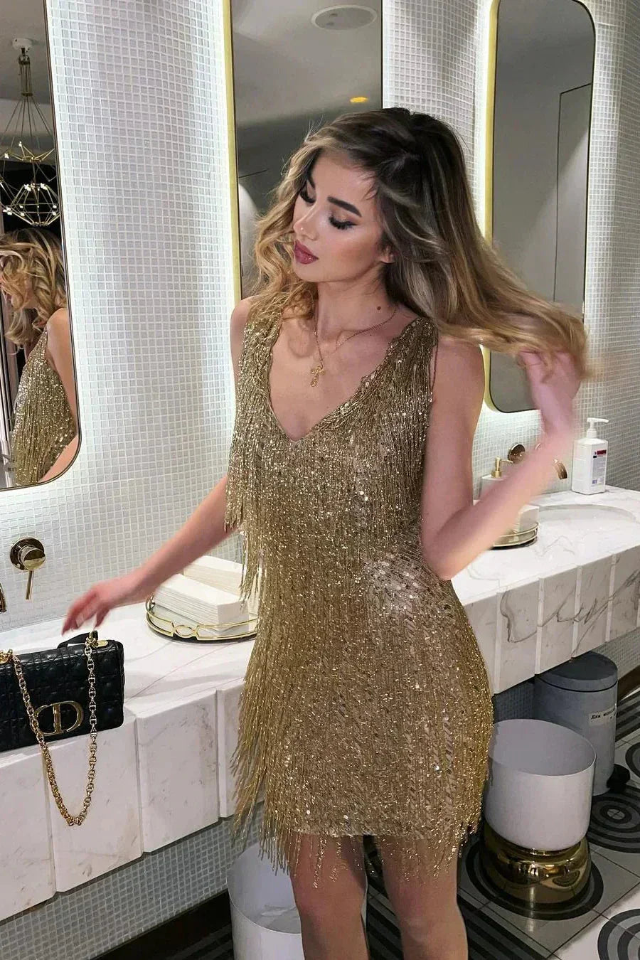 Women's Sequin Fringe Mini Dress for Summer Party Evening Wear