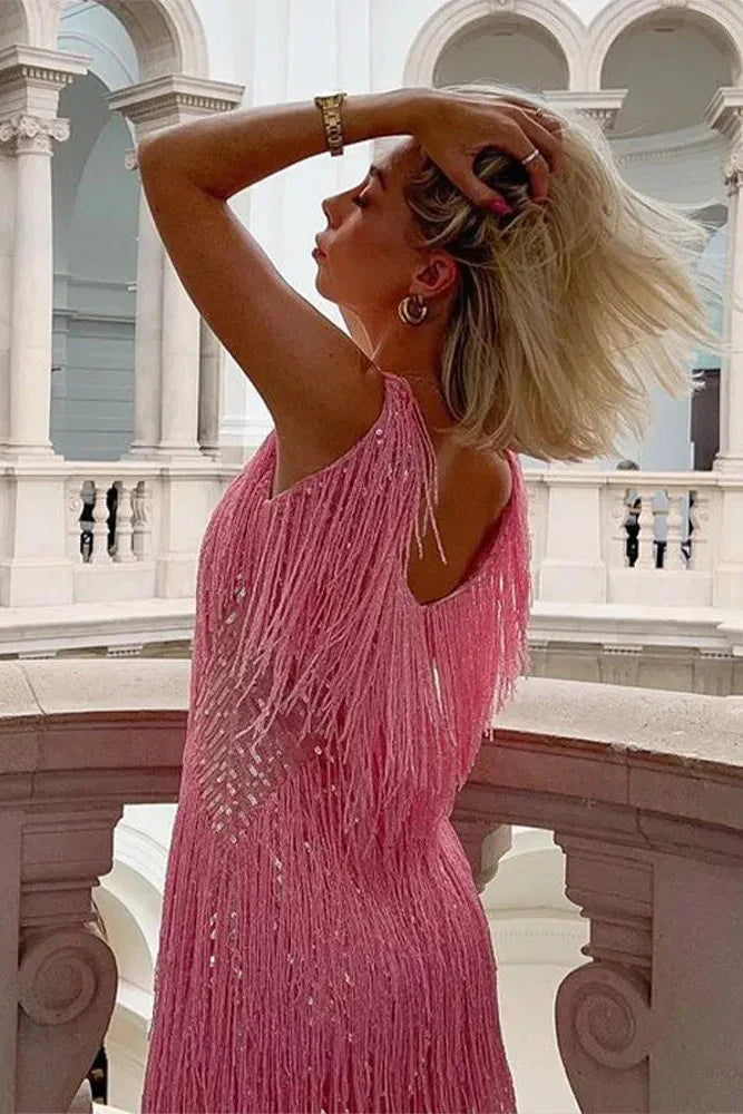 Women's Sequin Fringe Mini Dress for Summer Party Evening Wear