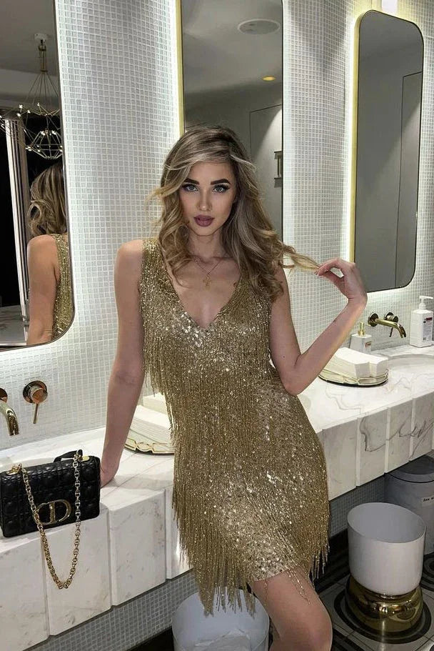 Women's Sequin Fringe Mini Dress for Summer Party Evening Wear