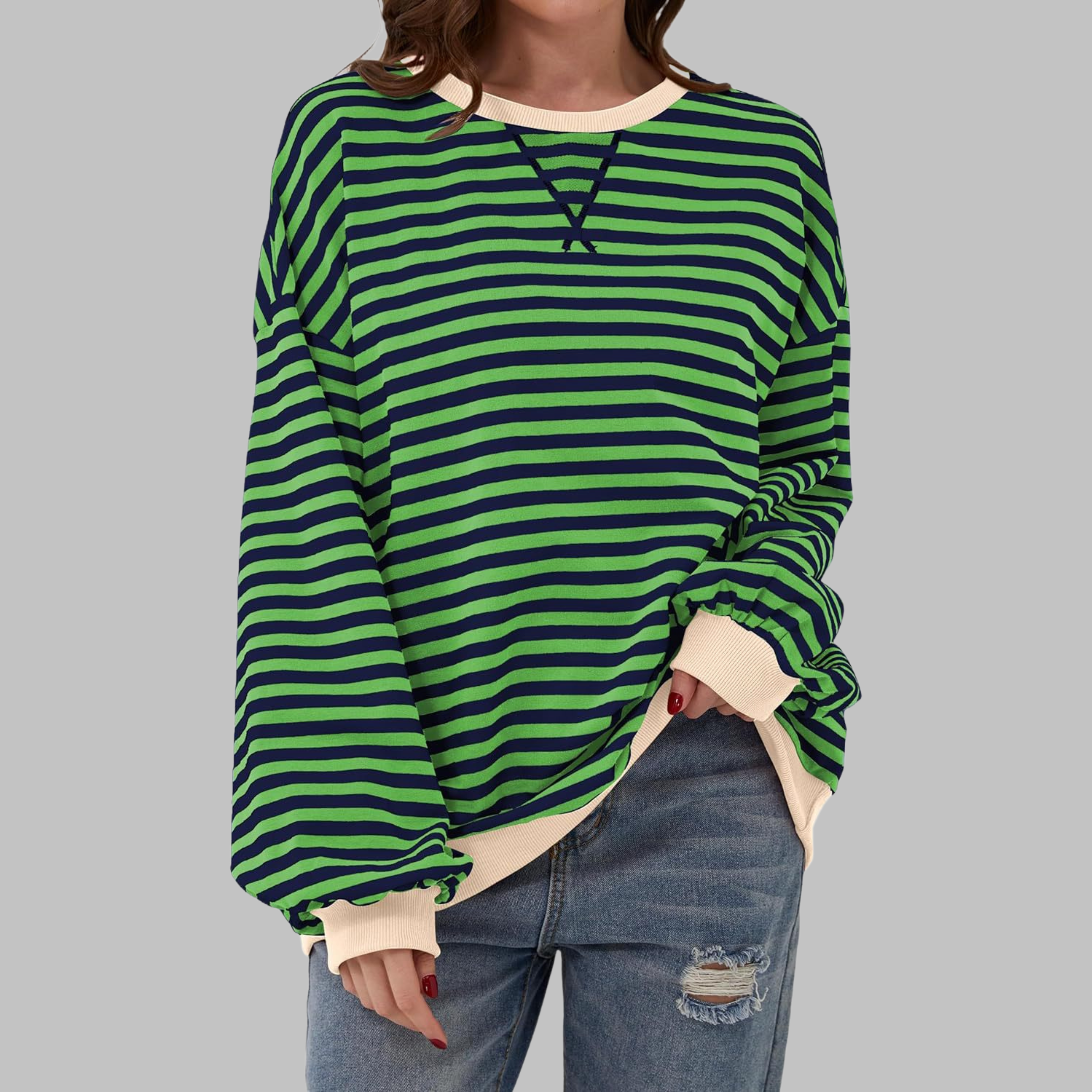 Women’s Oversized Striped Crew Neck Sweatshirt