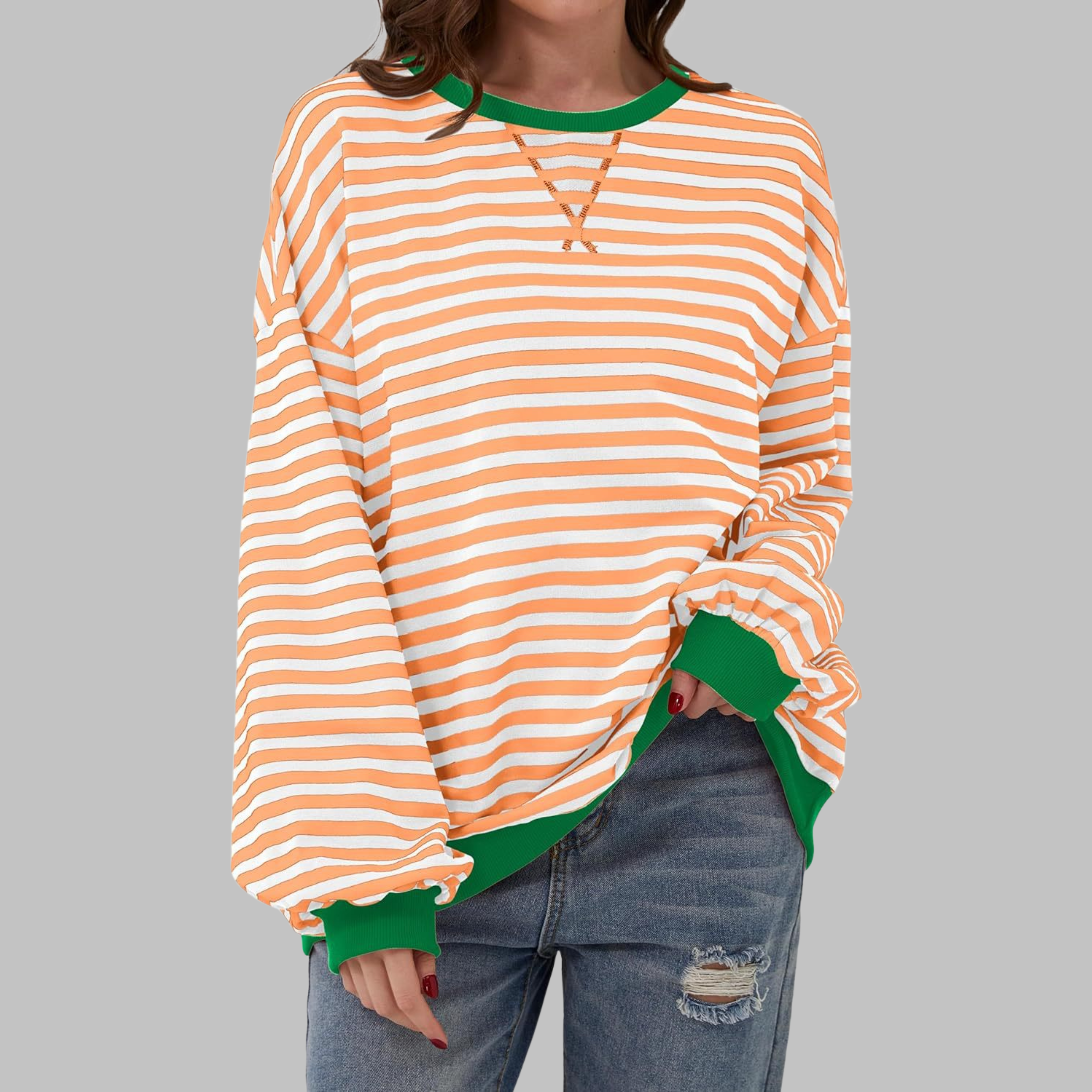 Women’s Oversized Striped Crew Neck Sweatshirt