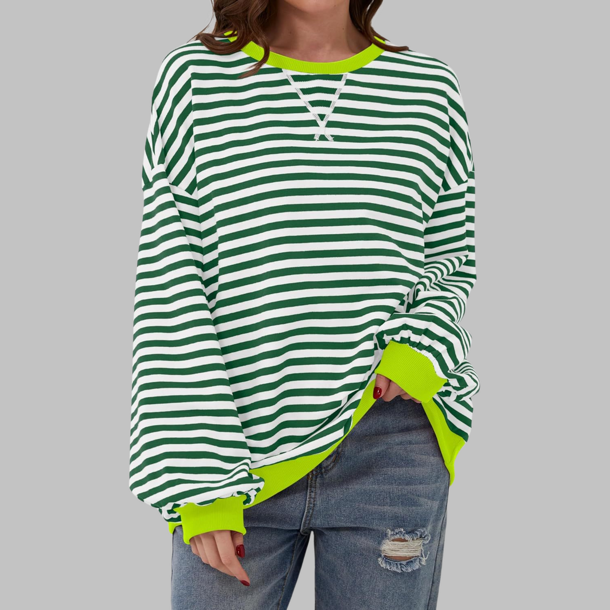 Women’s Oversized Striped Crew Neck Sweatshirt