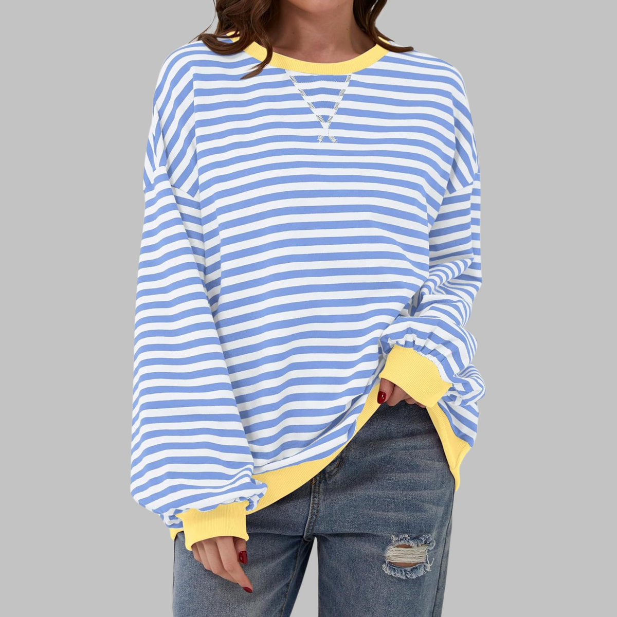 Women’s Oversized Striped Crew Neck Sweatshirt