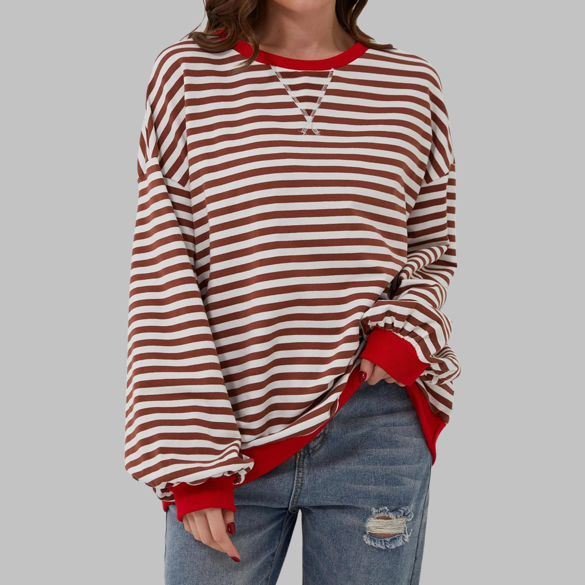 Women’s Oversized Striped Crew Neck Sweatshirt