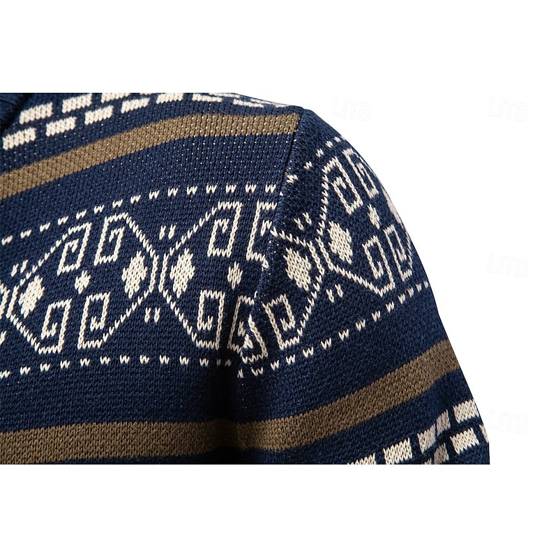 Cardigan en maille à motif Fair Isle pour homme | Col montant et fermeture éclair intégrale
