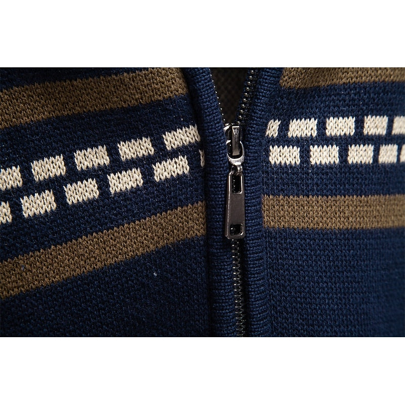 Cardigan en maille à motif Fair Isle pour homme | Col montant et fermeture éclair intégrale