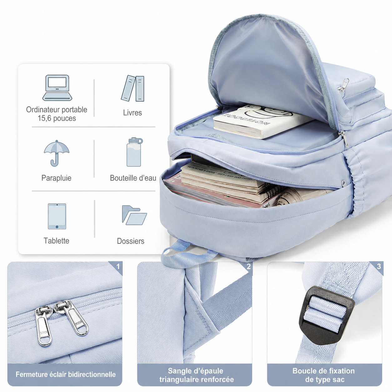 Women's Backpack in Oxford Fabric with Multiple Pockets for Autumn Everyday Use