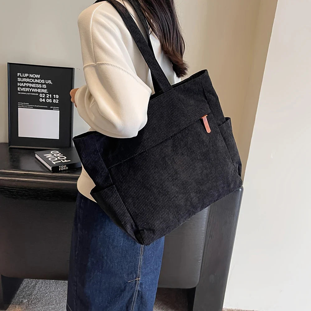 Women's Tote Bag in Corduroy for Autumn Work & Everyday Use