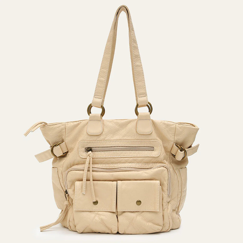 Sac cabas en cuir avec plusieurs poches avant