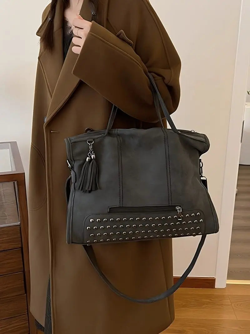 Women's Tote Bag in PU Leather with Crossbody Strap for Autumn Everyday Use