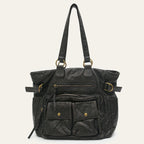 Leather Tote Bag with Multiple Front Pockets