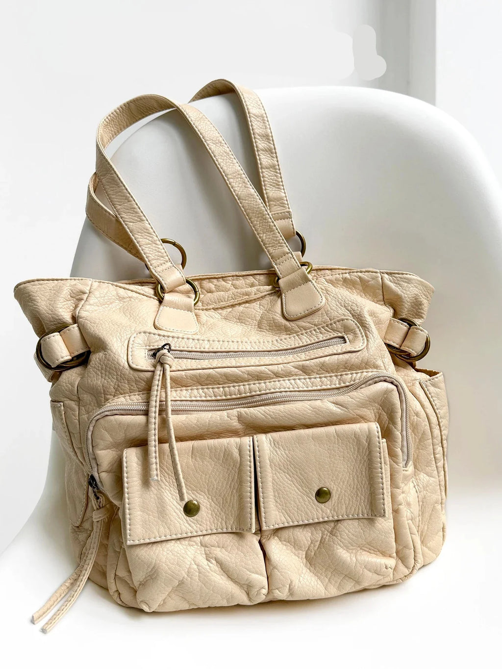 Women's Tote Bag in PU Leather with Multiple Pockets for Autumn Everyday Use