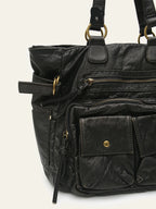 Leather Tote Bag with Multiple Front Pockets