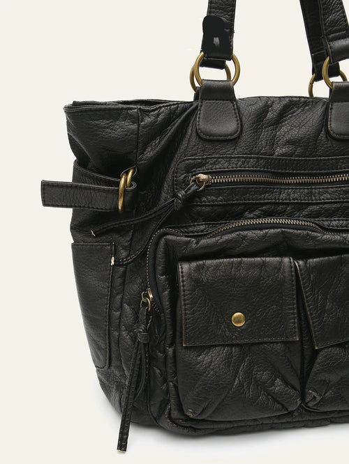 Sac cabas en cuir avec plusieurs poches avant