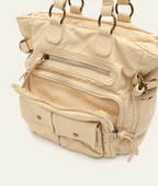Leather Tote Bag with Multiple Front Pockets