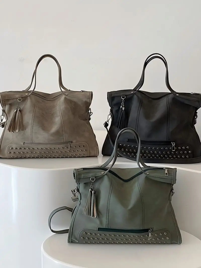 Women's Tote Bag in PU Leather with Crossbody Strap for Autumn Everyday Use