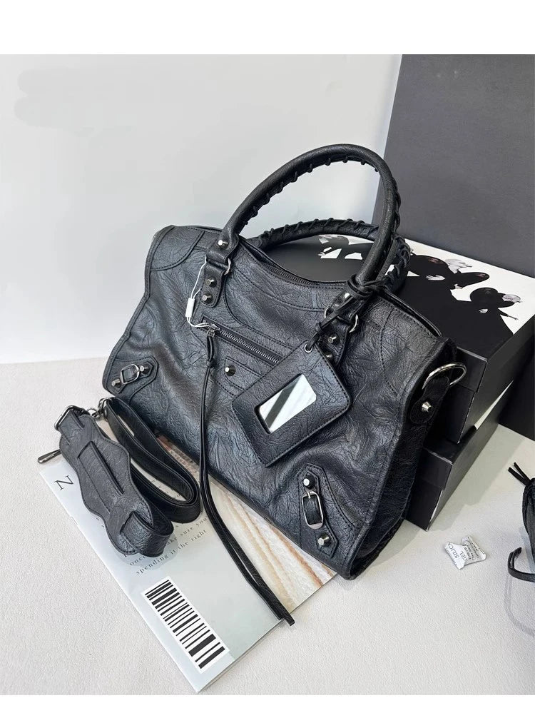 Women's PU Leather Duffel Bag with Crossbody Strap