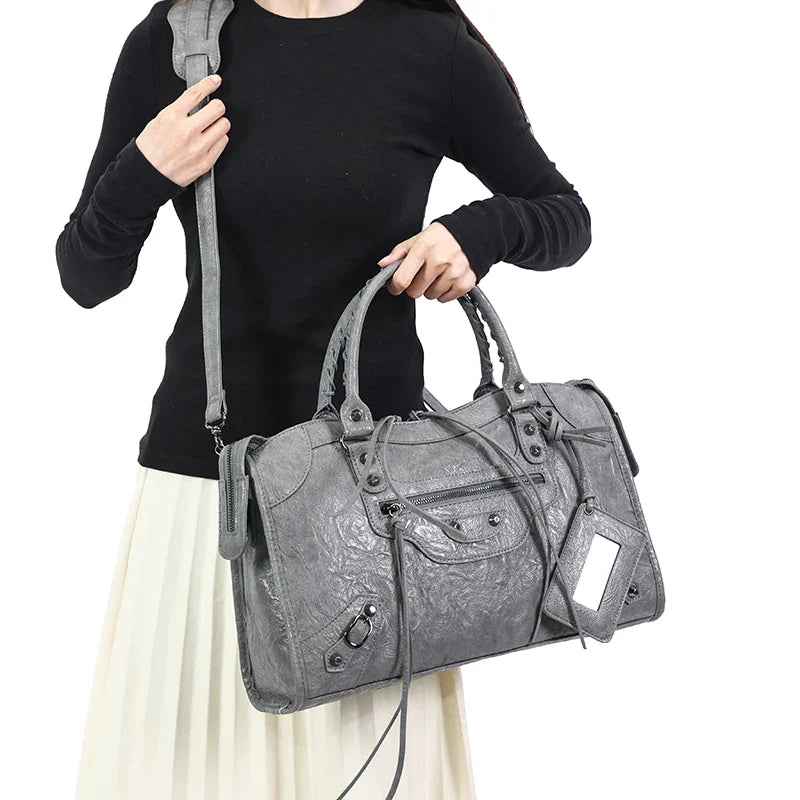 Women's PU Leather Duffel Bag with Crossbody Strap