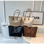Leather Tote Bag with Contrast Stitching