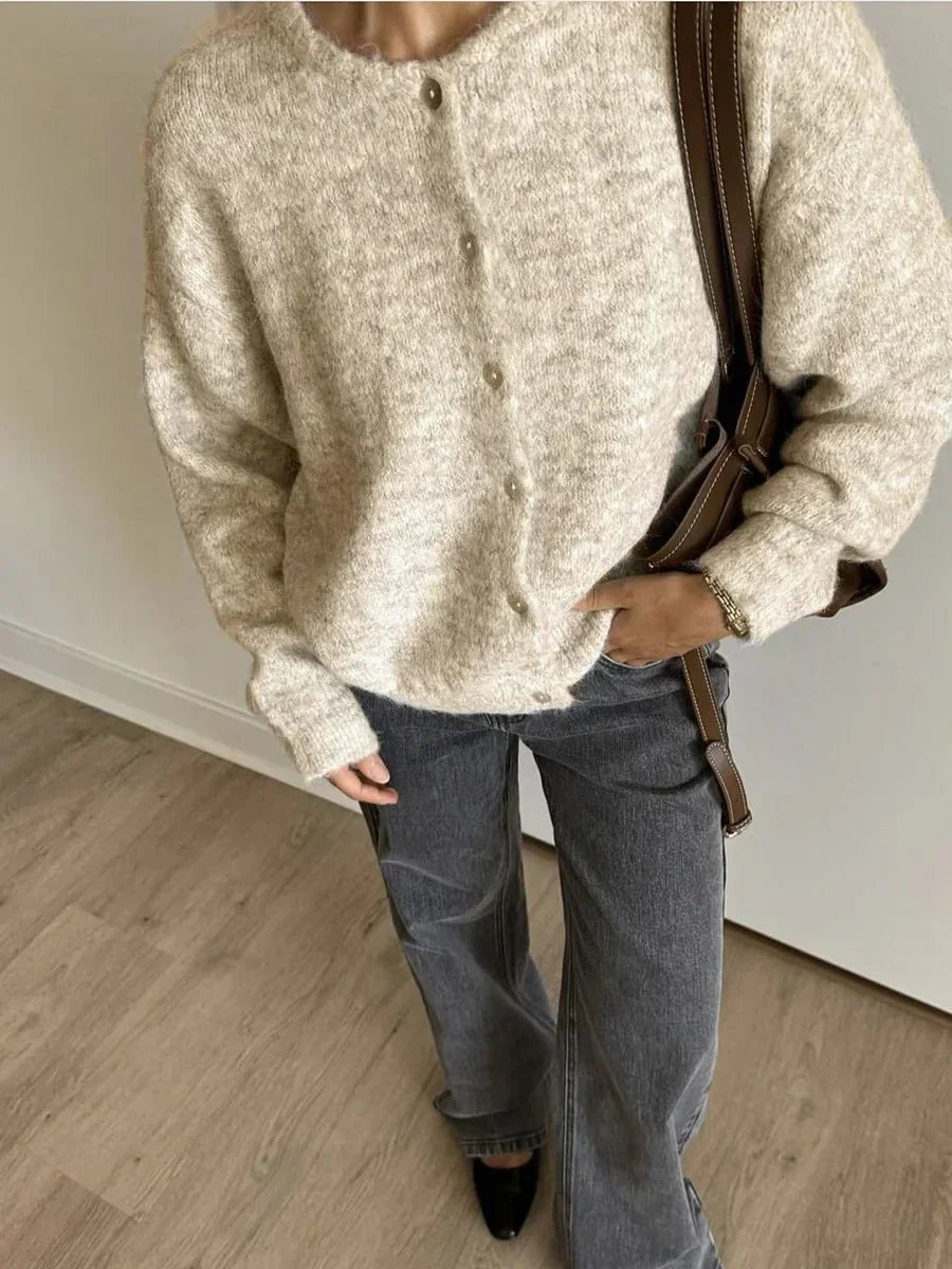 Women’s Soft Knit Button-Up Cardigan with Round Neck