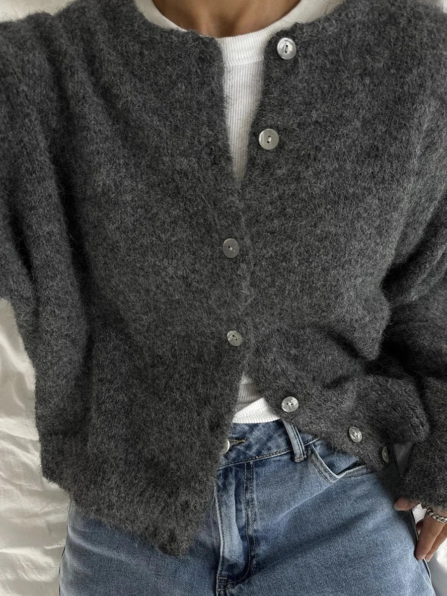 Women’s Soft Knit Button-Up Cardigan with Round Neck