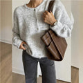 Women’s Soft Knit Button-Up Cardigan with Round Neck