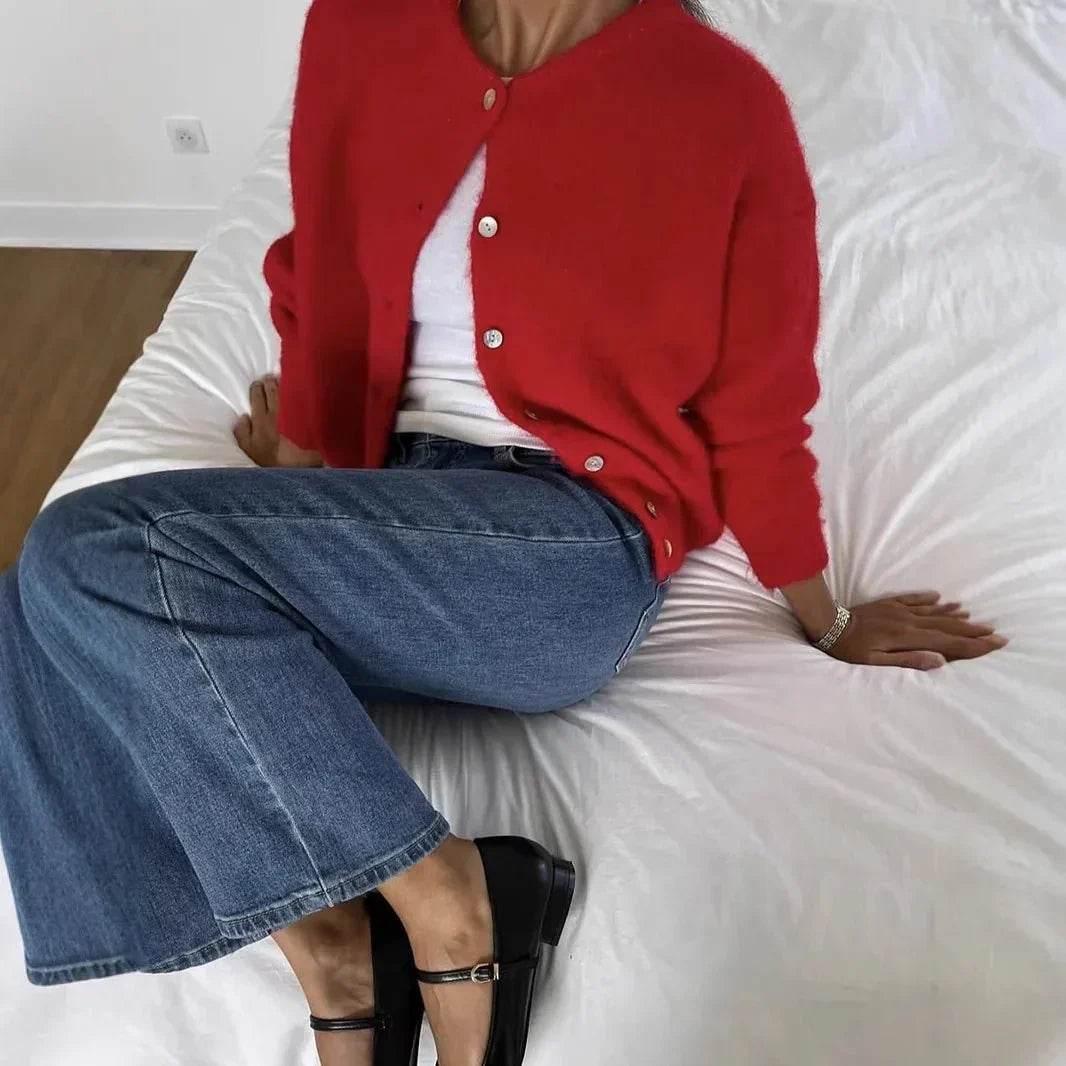Women’s Soft Knit Button-Up Cardigan with Round Neck