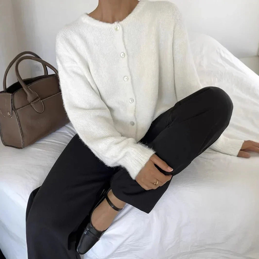 Women’s Soft Knit Button-Up Cardigan with Round Neck
