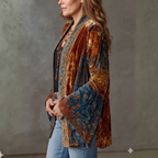 Aksamitna kurtka damska w stylu boho | flanelowy płaszcz o luźnym kroju