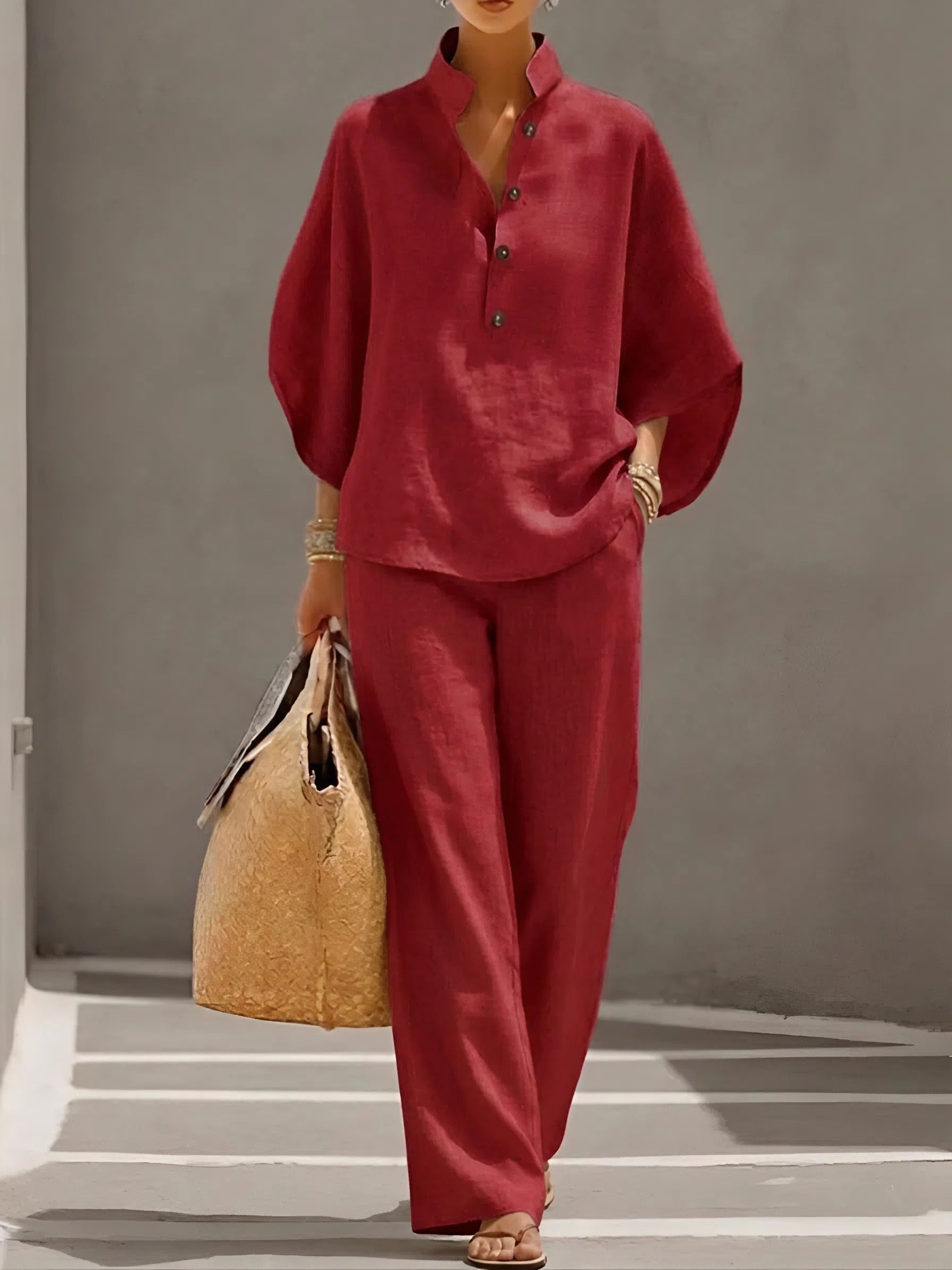 Ensemble décontracté deux pièces pour femme avec pantalon à jambes larges