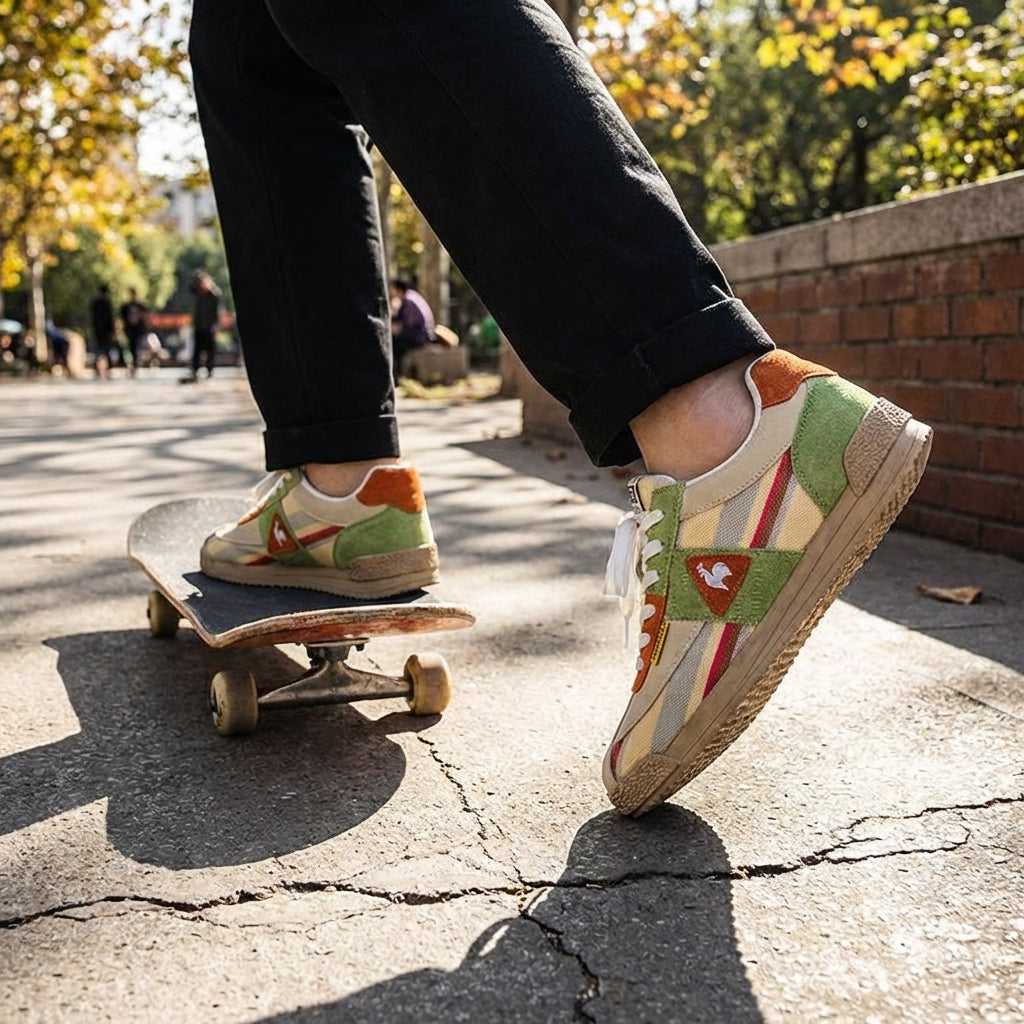 Baskets rétro basses pour homme avec empiècements contrastants