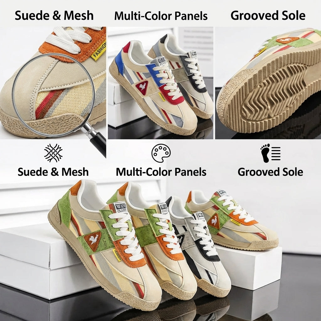 Baskets rétro basses pour homme avec empiècements contrastants