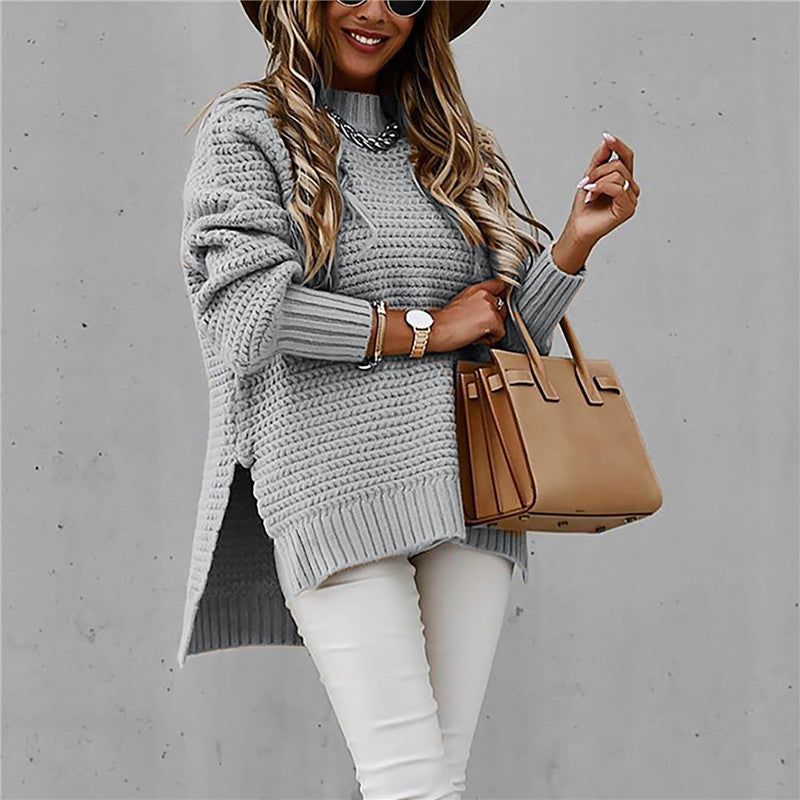 Pull oversize en maille pour femme avec ourlet fendu