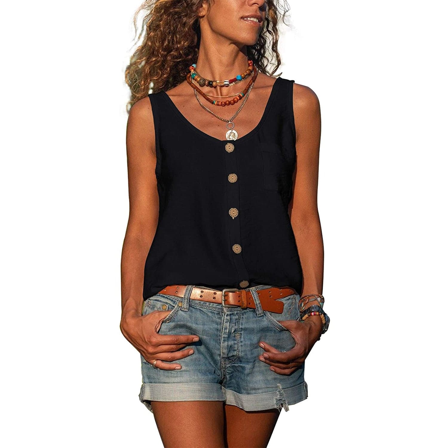 Women's Cotton Sleeveless Button Tank Top for Summer