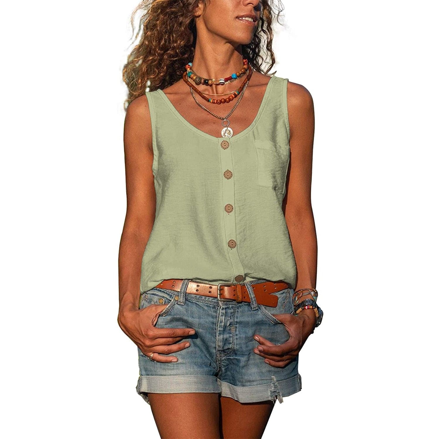Women's Cotton Sleeveless Button Tank Top for Summer