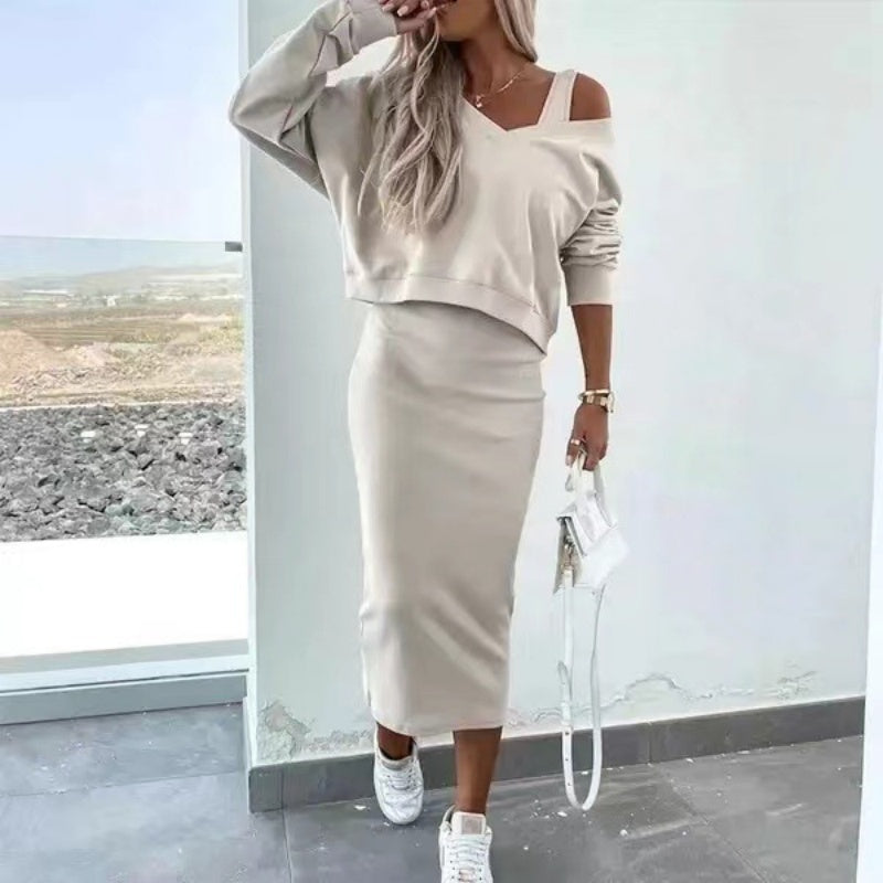 Women's Off Shoulder Knitted Midi Dress Set