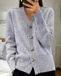 Women's V-Neck Knitted Cardigan with Button Front