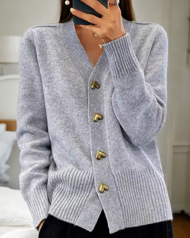 Women's V-Neck Knitted Cardigan with Button Front