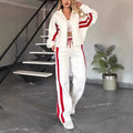 Ensemble de survêtement pour femme avec veste zippée et pantalon à jambes larges