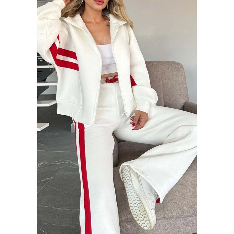 Ensemble de survêtement pour femme avec veste zippée et pantalon à jambes larges