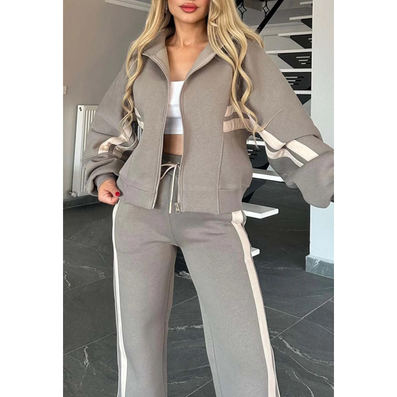 Ensemble de survêtement pour femme avec veste zippée et pantalon à jambes larges