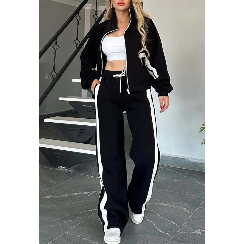 Ensemble de survêtement pour femme avec veste zippée et pantalon à jambes larges