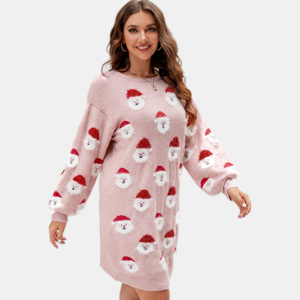 Women's Santa Print Christmas Sweater Dress