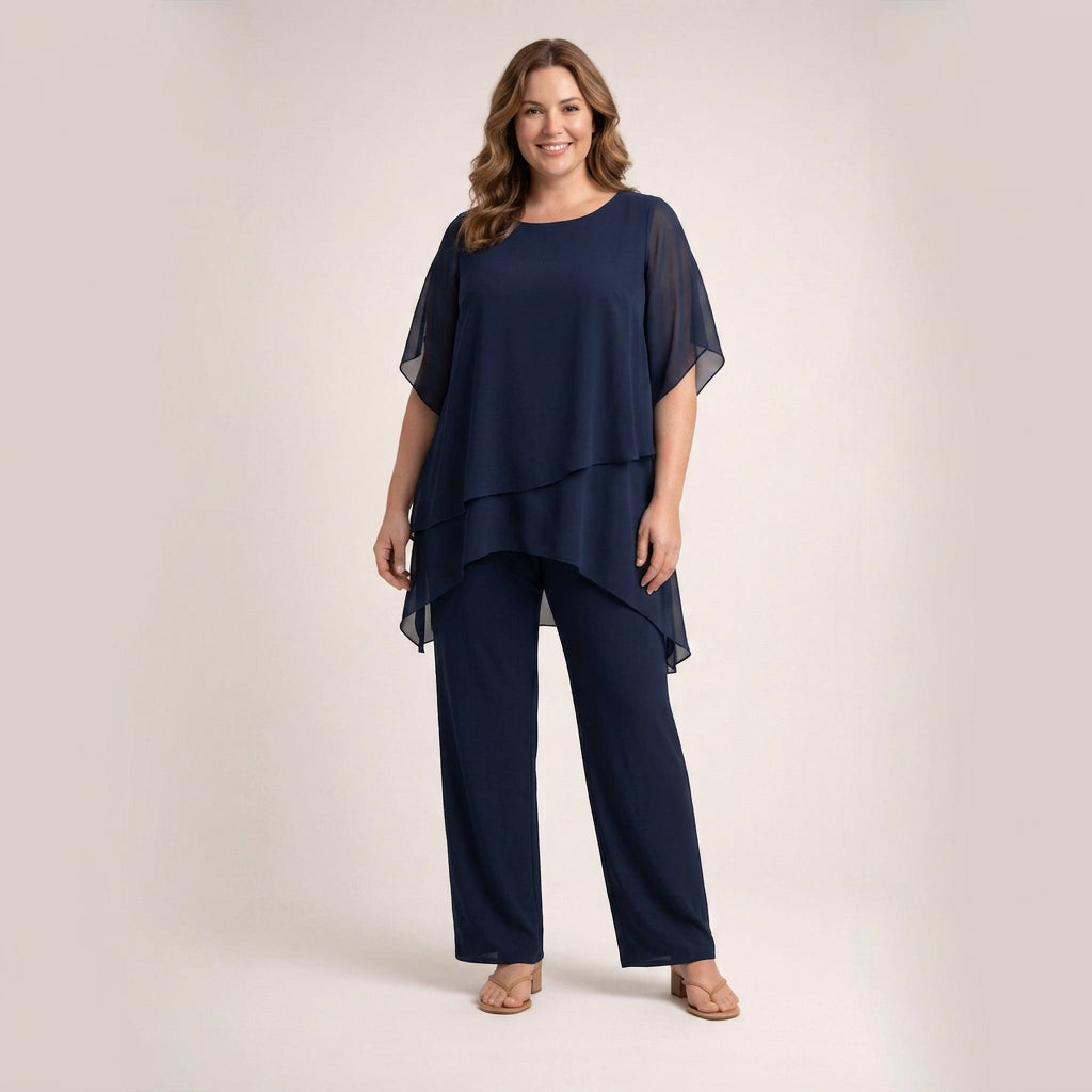 Ensemble pantalon en mousseline de soie superposée pour femme