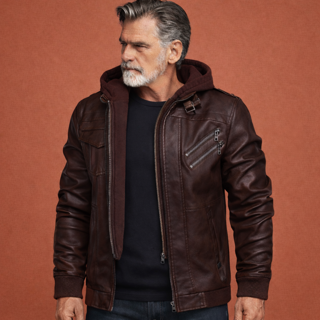Blouson aviateur homme en similicuir avec capuche amovible