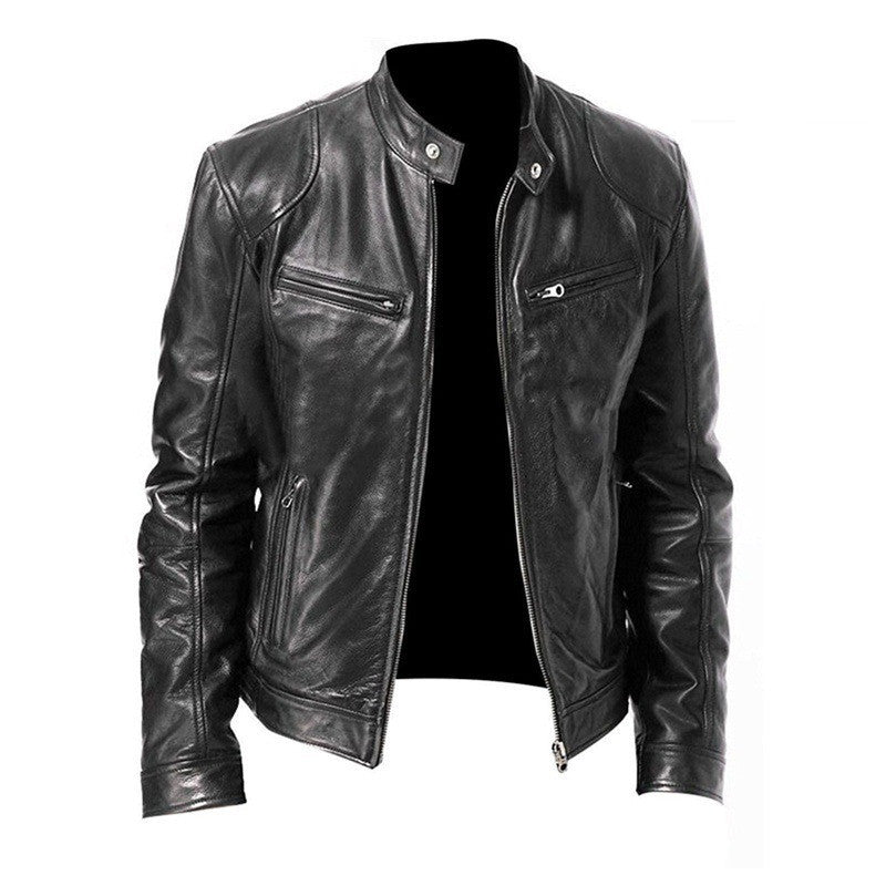 Blouson biker homme en similicuir | Coupe ajustée à fermeture zippée