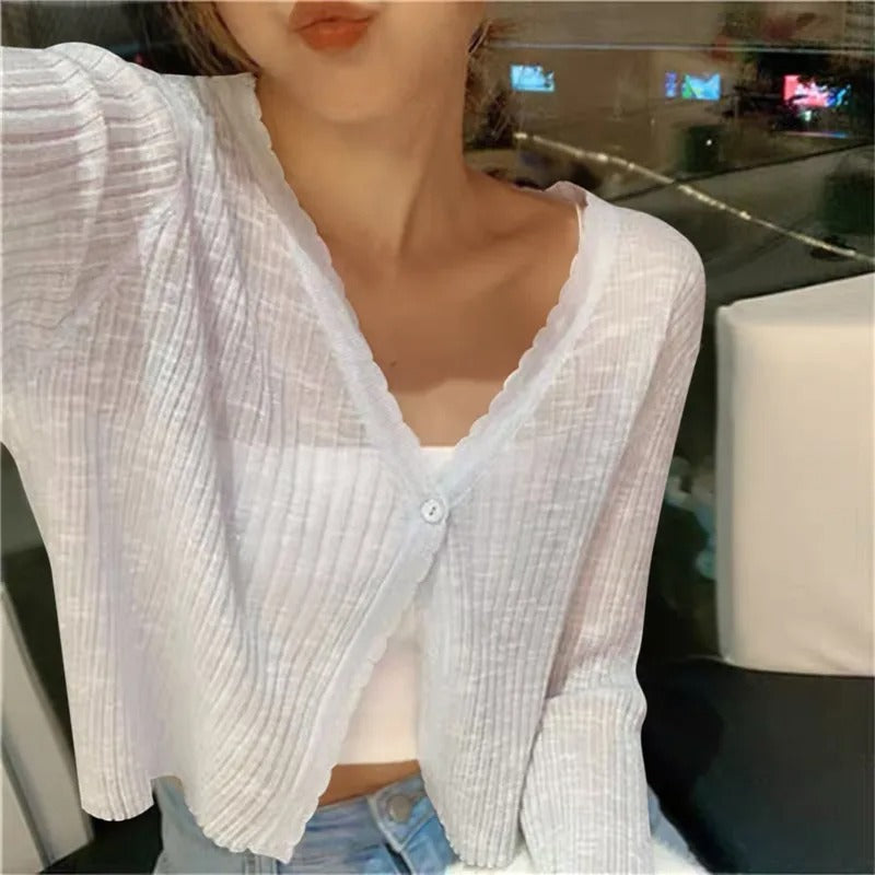 Cardigan court côtelé léger pour femme
